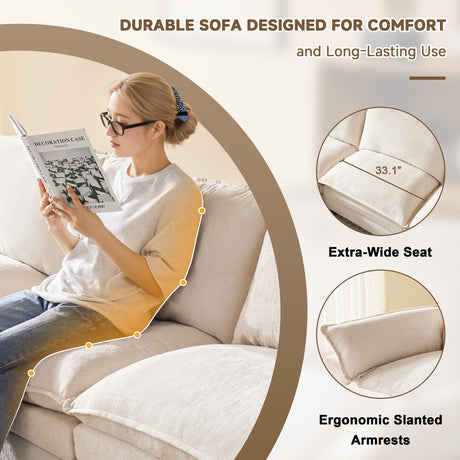 SUAWY 114 Inch Modular Couch Sectionals with Ottoman, Big Comfy Cloud Couches, L Shaped 4 Seat Modular Sectional Sofa, Modern Cloud Sectional Couches for Living Room, Deep Seat Sofa, Beige SUAWY