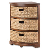 Hampton Meadows 3 Tier X-Side Corner Table Storage Cabinet with 3 Wicker Baskets, Walnut eHemco