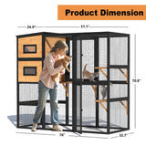 TIMHAKA Large Indoor Cat Catio, 4 Tier Outdoor Cat Enclosures House for Cats with Waterroof Roof, 3 Resting Rooms, 3 Platforms, Cats Catio Connect to Window with 2 Large Door, Feral Pet Shelter, Black TIMHAKA