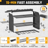 ZESEN Power Tool Organizer with Charging Station, Heavy Duty 3 Layer Drill Holder Wall Mount Garage Shelf Rack with 6 Outlet Power Strip, Tool Shelf with Hooks, Drill Bit Rack for Garage, Black ZESEN
