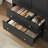 ONBRILL 3 Doors Wooden Wardrobe Closet Armoire with Pull Out Pants Rack, Bedroom Large Capacity Armoire with Drawers and Shelves, Storage Cabinet for Hanging Clothes, Black ONBRILL