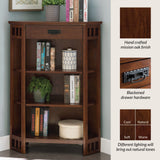 Leick Home Mantel Height Corner Bookcase with Drawer Storage, Made with Solid Wood, for Entryway, Living Rooms, Home Office, Bedroom, Mission Oak Finish, 12"D x 32"W x 50"H, Brownbronze Leick Home