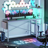 Bestier Gaming Desk with Power Outlets, 61 Inch Large Led Gamer Desk with 4 Tiers Reversible Shelves, PC Gaming Table with Headset Hook & Side Storage Bag for Bedroom (Grey 3D Carbon Fiber) Bestier
