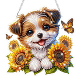 Bowetile Dog Diamond Art Hanging Kits for Adults Kids, 5D Special Shape Diamond Painting Sunflowers Pendant Kits, Animal Gem Art Suncatchers Painting Window Ornament for Home Garden Wall Decor Bowetile