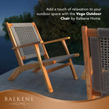 Patio Sense 62773 Vega Natural Stain Outdoor Chair Acacia Wood Construction Hand Woven Seat Mid Century Design Comfortable Reclining Armchair Patio Lawn Garden Backyard Deck - Ecru Cording Patio Sense
