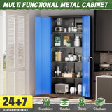 Greenvelly Metal Garage Storage Cabinet,72" Steel Locking Garage Storage Cabinet with Doors and Shelves,Metal Office Storage Cabinet for Home,School,Garage(Black Blue 36" W x18 D) Greenvelly