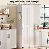IRONCK Narrow Kitchen Pantry Storage Cabinet, 72" Slim Single Door with 6 Adjustable Shelves, Door Rack and Wheels, Space Saving Freestanding Storage Floor Cabinet for Small Place, White IRONCK