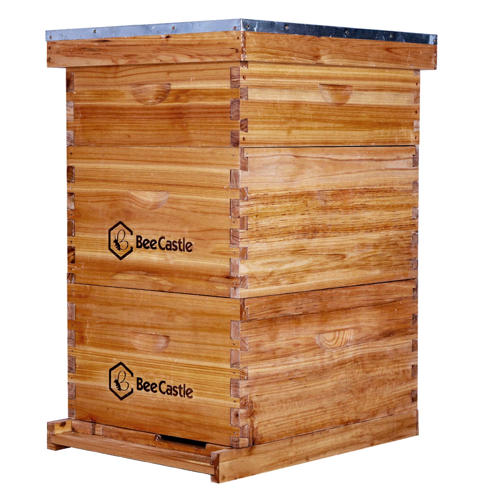 BeeCastle 10 Frame Langstroth Bee Hive Coated with 100% Beeswax Includes Beehive Frames and Waxed Foundations (2 Deep Boxes & 1 Medium Box) - WoodArtSupply