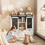 Vabches Toy Storage Organizer with Sliding Blackboard, Kids Bookshelf and Bookcase with 3 Movable Drawers & 5 Storage Cubbies, Multifunctional Storage Cabinet Toy Chest for Playroom,Nursery, Kids Room Vabches