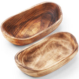 2 Pcs Wooden Dough Bowls for Decor Oblong Decorative Bowl Home Decor Fruit Vessel for Kitchen Counter Rustic Carved Serving Container Long Wooden Bread Tray for Dining Room Table(10 x 6 x 2 Inch) Unittype