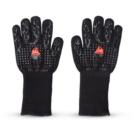 Clean Grill 1472°F Heat Resistant BBQ Gloves | Fire Resistant Silicone & Aramid Fiber for Cooking, Baking, Grilling | Extra Safety, Comfort, Non-Slip Grip, Durable, Flexible, Touchscreen Compatible CLEAN GRILL EST. 2022