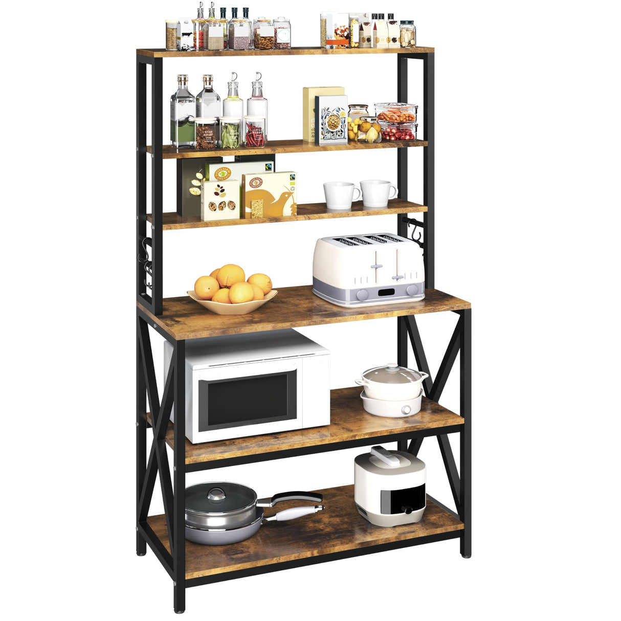 Yaheetech 6-Tier Kitchen Bakers Rack, 31.5 Inch Coffee Bar Table, Farmhouse Microwave Oven Stand Cabinet for Small Spaces, Corner Organizer Storage Shelf for Spices and Pots Rustic Brown Yaheetech