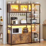 Itaar Rustic Brown Bakers Rack with Power Outlet, LED Light and Ample Storage Itaar