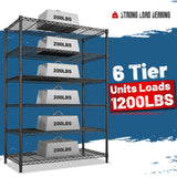 DurayLoly 6 Tier Storage Shelves 75H Adjustable Metal Shelving Rack, 1200LBS Wire Shelving Rack for Storage Unit, Metal Shelves for Pantry Shelves, Garage, Kitchen, 75" Hx 36" Wx 18" D DurayLoly