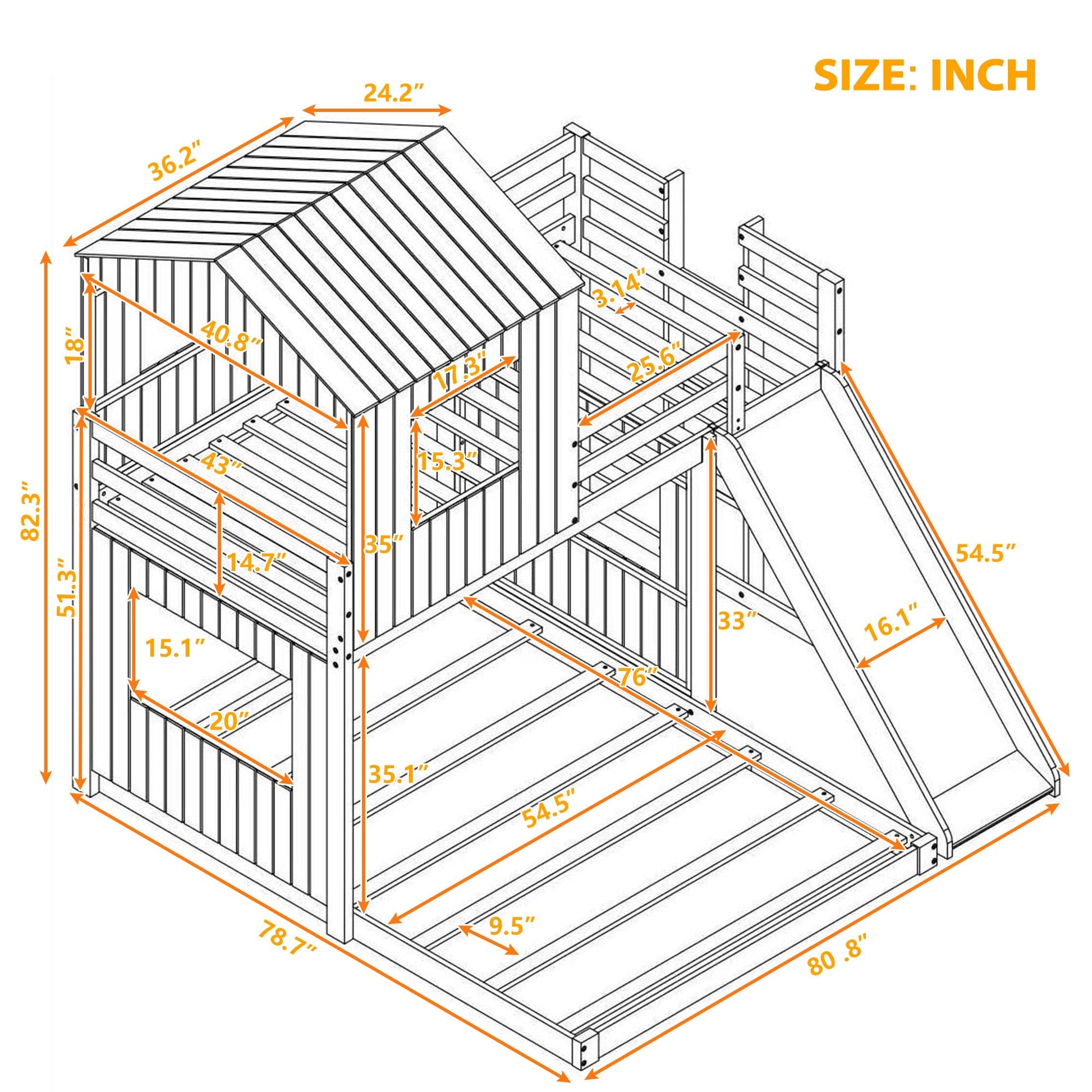 Harper & Bright Designs Grey Twin Over Full House Bunk Bed with Slide, Ladder, and Guardrails - WoodArtSupply