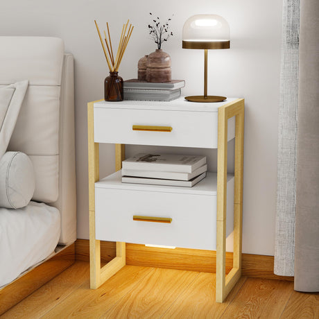 Edospaen Solid Wood Nightstand Night Stand with Motion Sensor Night Light & Storage Drawer, Wooden Bedside Table End Table Sofa Side Table Edospaen