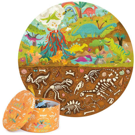 boppi Dinosaurs Round Jigsaw Puzzle with 100% Recycled Card T-rex Stegosaurus and Triceratops Fossils 150 Pieces for Children 5 6 7 8 Years 58cm Diameter boppi