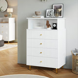 ChooChoo Dresser for Bedroom with Large Capacity, 4 Drawer Dresser with LED and Acrylic, Modern White and Gold Dresser Tall, Chest of Drawers with Storage Space for Hallway, Entryway (White) ChooChoo