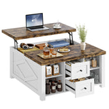 IRONCK Lift Top Coffee Table with Storage, Square Coffee Tables for Living Room with Charging Station and Drawers, Farmhouse Coffee Table with Large Storage Space, White IRONCK
