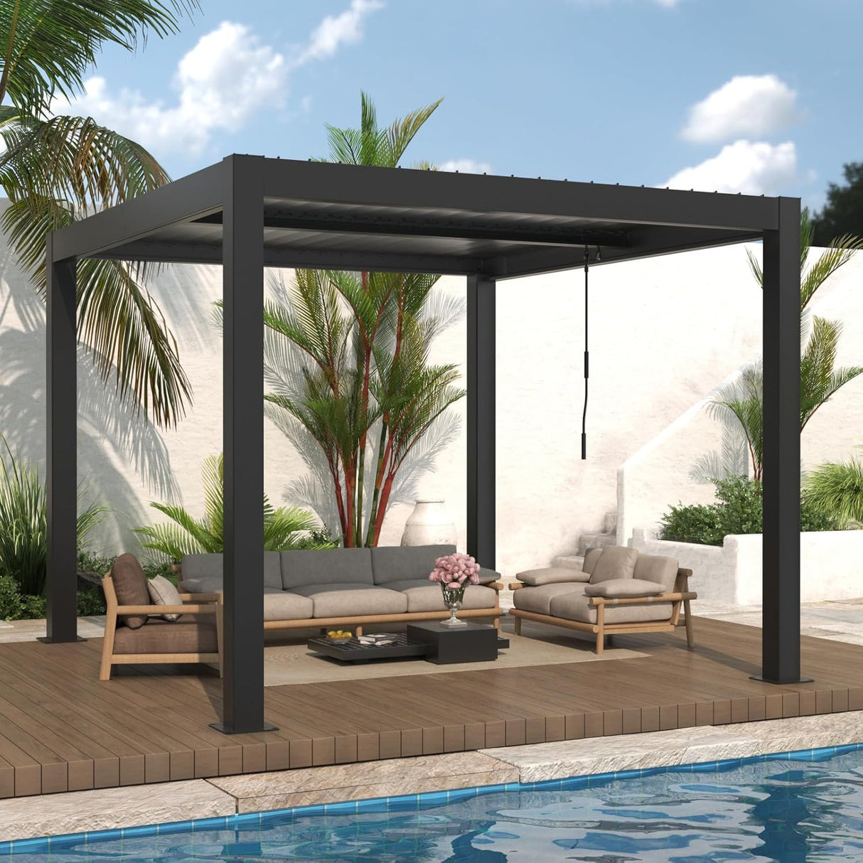 LVUYOYO Outdoor Louvered Pergola 10' x 10', Patio Aluminum Pergola with Adjustable Roof, Metal Gazebo for Backyard, Garden, Deck(Black) LVUYOYO