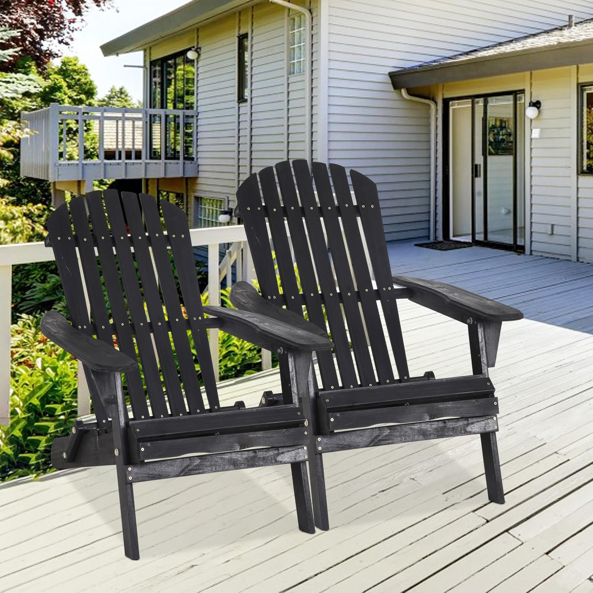 PayLessHere Outdoor Lounger Chairs Set of 2 All Weather Fire Pit Chairs Wooden Adirondack Chairs with Easy Assemble for Patio Garden Lawn Beach Fire Pit, Black PayLessHere