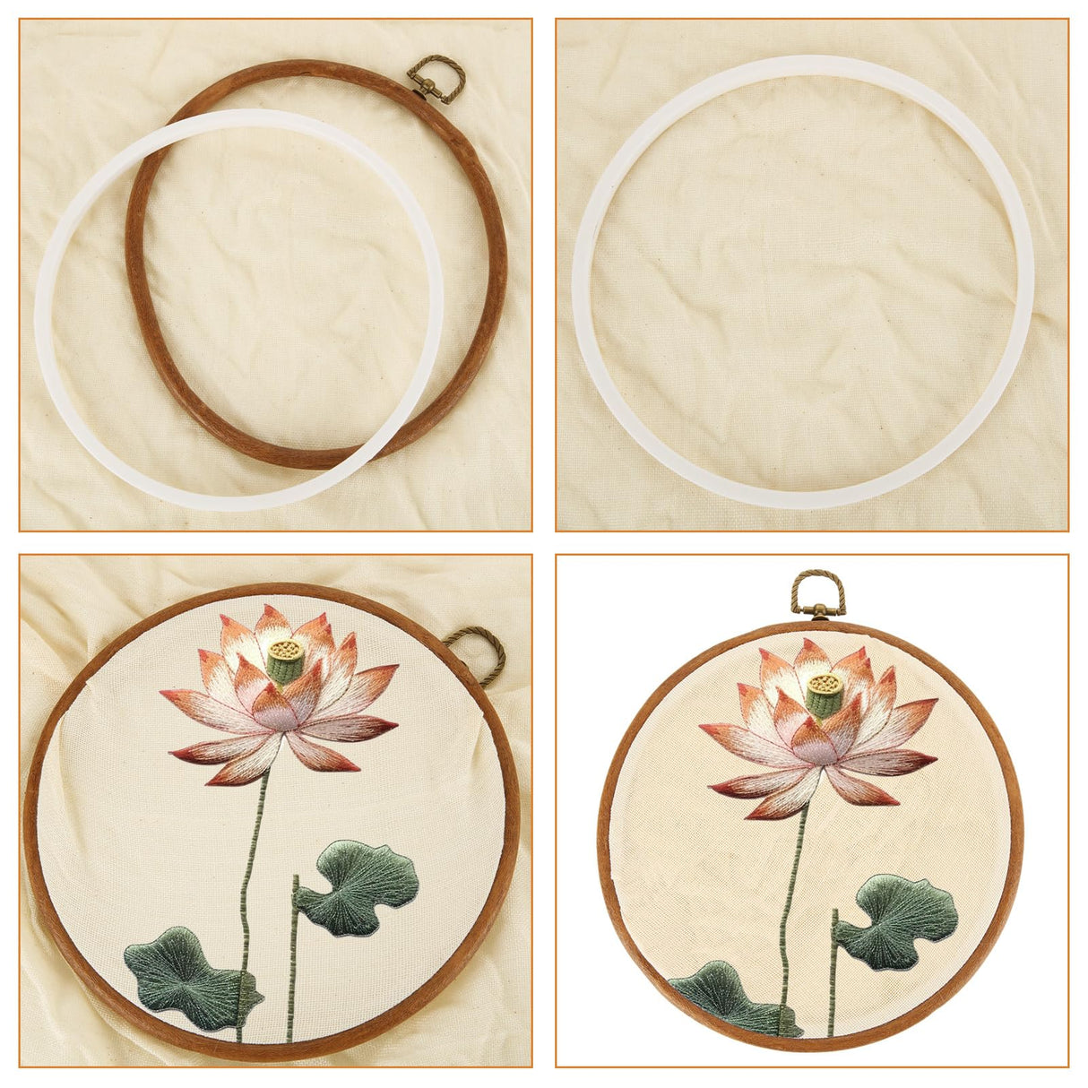 LOYORTY 10PCS Round Embroidery Hoops 8 Inch Imitated Wood Embroidery Frame Plastic Display Frame Ring Cross Stitch Hoops LOYORTY