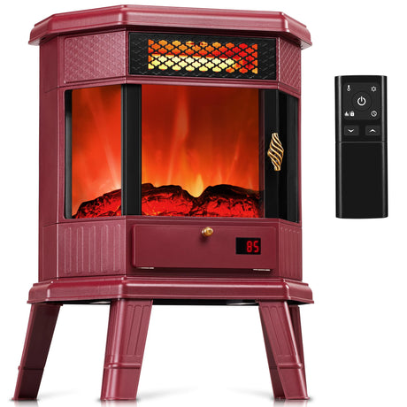 Electric Fireplace Heater 22 in Freestanding Fireplace Stove Infrared Fireplace RealSmart with 3D Flame Effect Remote Control, Timer, Overheating Protection Heater for Indoor Use Black (Christmas Red) RealSmart