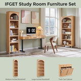 IFGET 76" Tall Arched Bookcase, Farmhouse 5 Tiers Large Arched Bookshelf Cabinet with Adjustable Shelves, Modern Wooden Book Shelf w/Storage and Open Display Shelves for Living Room, Office-Natural IFGET