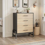 GarveeHome 4 Drawer Dresser for Bedroom, 38.6" Tall Chest of Drawers, Freestanding Wooden Storage Dresser with Deep Drawers and Chic Legs for Closet, Living Room, Entryway, Natural+Black GarveeHome