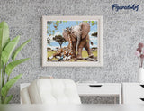 Figured'Art Paint by Numbers Kit for Adults Elephant & Giraffe Friends 16"x20" - Craft Art Painting Rolled Canvas with DIY Wooden Frame Figured'Art