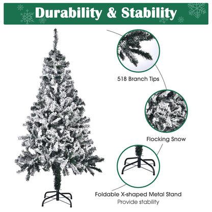 Yescom White Christmas Tree Artificial Pine Tree,5Ft Flocked Xmas Tree,Foldable Hinged,518 Branch Tips for Party Holiday Office Home Decoration