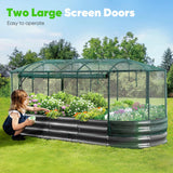 Quictent Galvanized Raised Garden Bed Kit with Self Watering System and Mesh Cover, Large Oval Metal Outdoor Planter Garden Boxes for Vegetables Herbs Flowers, 8x3x1Ft Quictent