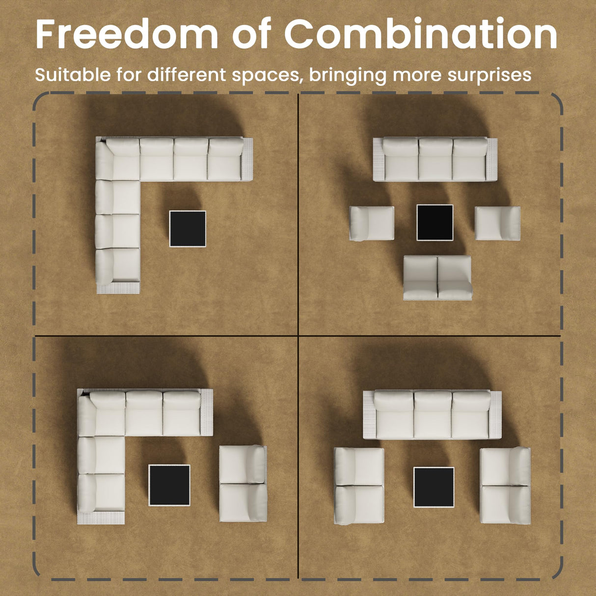 olimix 8 Piece Outdoor Patio Furniture Set, Outdoor Sectional Furniture, Rattan & Wicker Modern Modular Conversation Set Sofa Couch W/Water Resistant Washable Thick Cushions and Coffee Table, Beige olimix