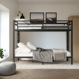 HKOLIE Queen Over Queen Bunk Bed, Metal Bunk Bed Frame Heavy Duty Bunk Beds Loft Bed Frame with Ladder and Guardrail Metal Slats No Box Spring Required for Adults Teens, Queen Over Queen Size HKOLIE