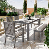 RoyalCraft Aluminum 6 Pieces Patio Dining Sets, Outdoor Dining Table with 4 Chairs and Bench, Outdoor Patio Dining Furniture Set with Removable Cushion for Lawn, Garden, Backyard, Gray RoyalCraft