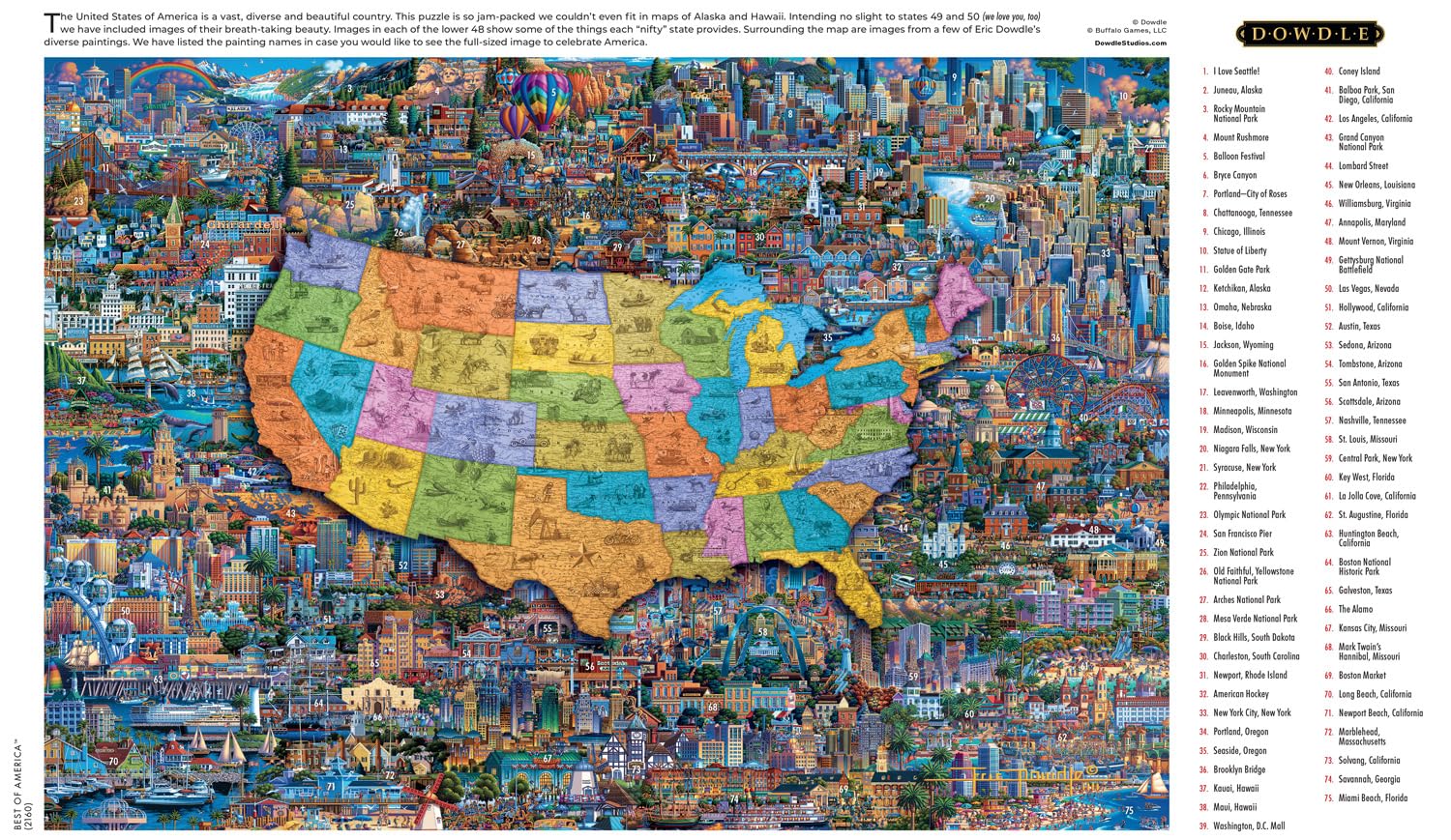 Buffalo Games - Dowdle - Best of America - 2000 Piece Jigsaw Puzzle for Adults Challenging Puzzle Perfect for Game Nights - Finished Size 38.50 x 26.50 - WoodArtSupply