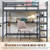 KINFFICT Loft Bed Full Size with Desk and Shelves, Heavy Duty Full Loft Bed Frame with Bookcase Storage, Solid Wood Lofted Bed Frame, Space-Saving, Noise Free, No Box Spring Needed KINFFICT