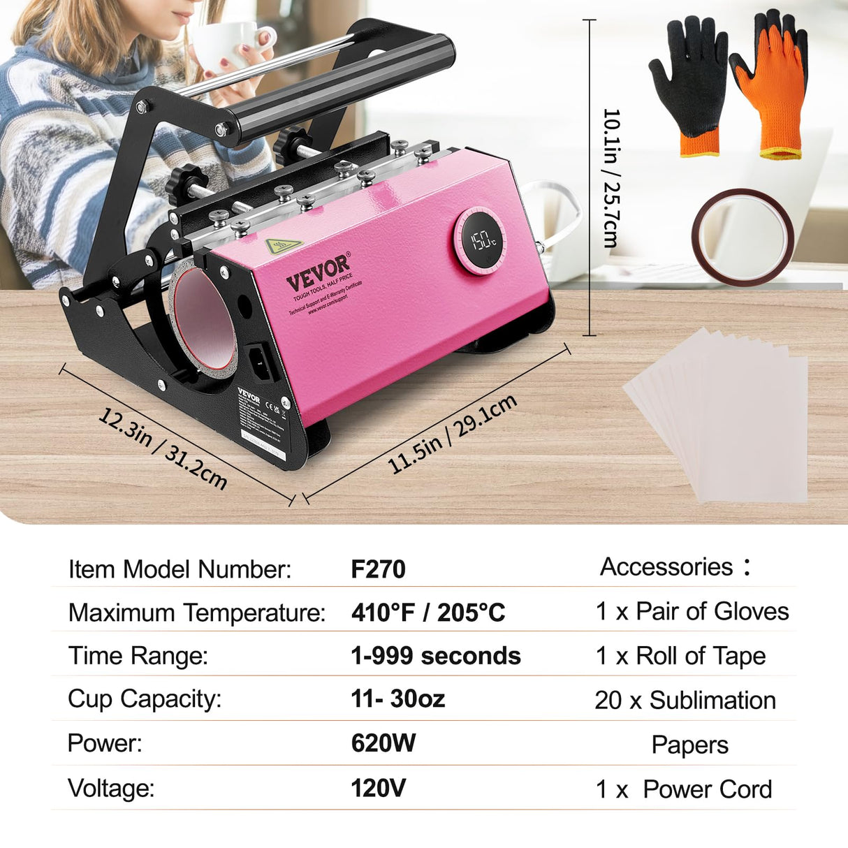 VEVOR Pro Tumbler Heat Press Machine - Mug Heat Press Heat Up Fast & Even, Professional Blanks Tumbler Press High-Security for 11-30oz Sublimation Tumblers, Cups, Glasses and Mugs, Light Pink VEVOR