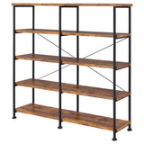 Coaster Home Furnishings Analiese Rustic Industrial 4-Tier Double Bookcase Etagere Bookshelf Office Storage Book Shelf Engineered Eco-Friendly Wood Laminate Sturdy Black Steel Rustic Nutmeg 801543 Coaster Home Furnishings