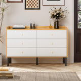 LYNSOM Dresser for Bedroom, 6 Drawer Natural Wood Dresser with Wide Drawer and Metal Handles, Modern Dressers & Chests of Drawers for Hallway Entryway LYNSOM