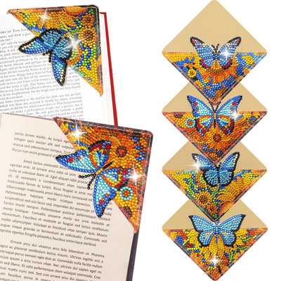 LINGFANG 4 Pcs Diamond Painting Bookmark, Diamond Art Kit for Adults, DIY Diamond Art Kits for Adults, Book Corner - Protecting Bookmark Craft Supplies Kits for Book Lovers (Sunflower Butterfly)