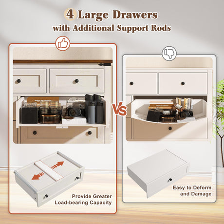EnHomee Dresser for Bedroom Wood Dresser with 7 Drawers White Dresser with Smooth Metal Rail Long Dressers & Chests of Drawers Farmhouse Dresser for Bedroom Dresser TV Stand, Closet, Antique White EnHomee