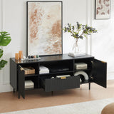 Okvnbjk Black TV Stand for 65 Inch TV, TV Consoles for Living Room, TV Stand for Bedroom w/Drawer and Storage, Wood Fluted Panel Media Console, Entertainment Center w/Soft Hinge & Cable Management Okvnbjk