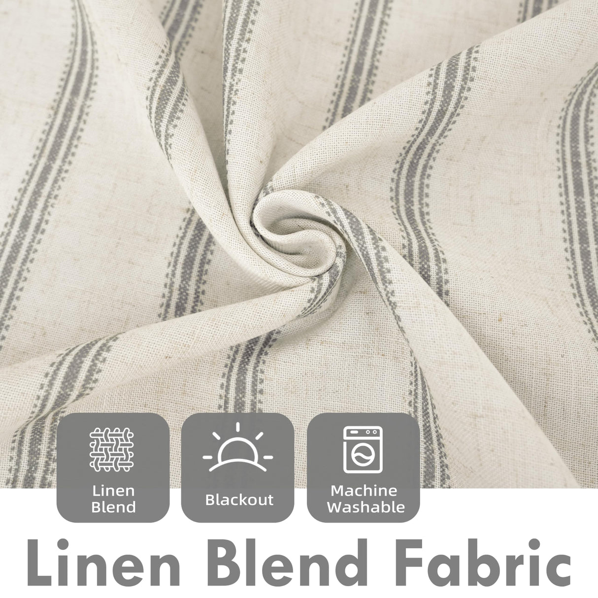 DriftAway Farmhouse Linen Blend Blackout Curtains 84 Inches Long for Bedroom Vertical Striped Printed Linen Curtains Thermal Insulated Lined Treatments for Living Room 2 Panels W52 x L84 Grey DriftAway