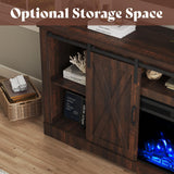 AMERLIFE Fireplace TV Stand with Sliding Barn Door for TVs up to 73", Farmhouse 63" Fireplace Entertainment Center with Storage Cabinets/Adjustable Shelves, Reclaimed Barnwood AMERLIFE