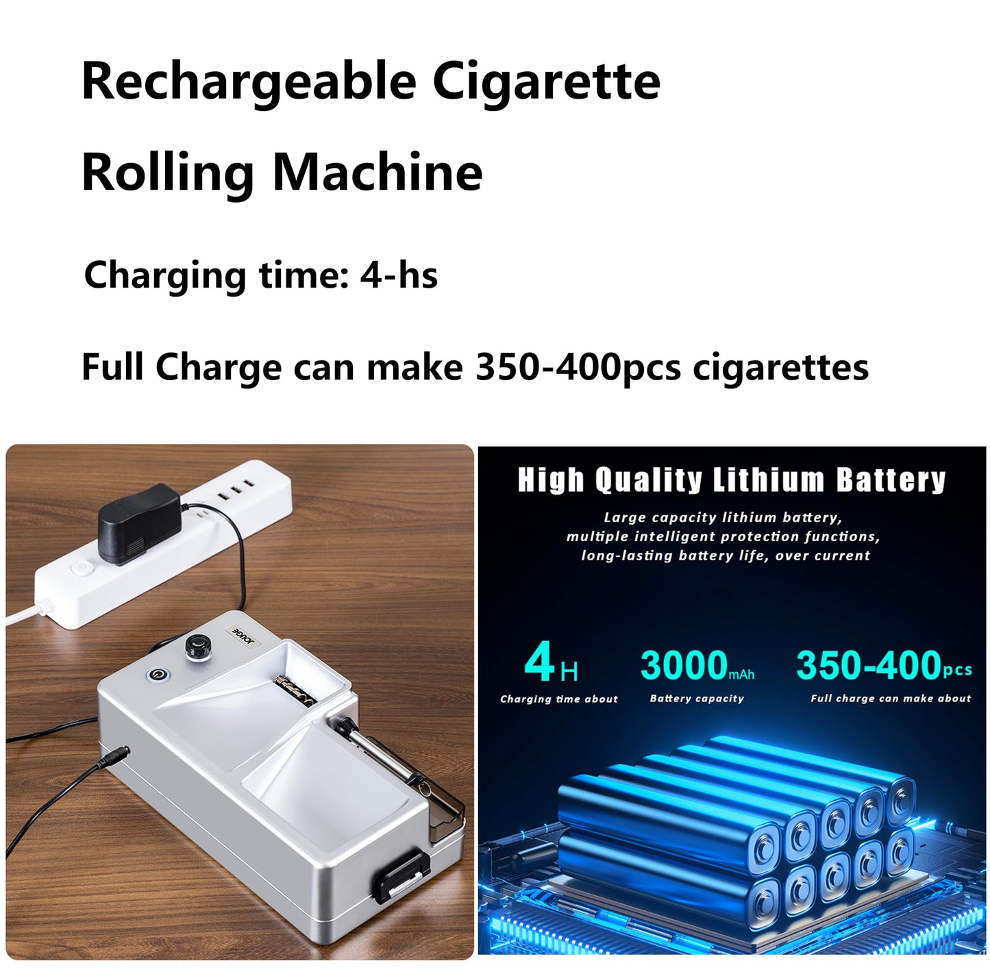 Automatic Cigarette Rolling Machine Electric LED Intelligent Sensing Tobacco Injector Roller Machine with with Storage Tray Portable for King/Regular Size Tubes 0.31'' 8mm (Black)