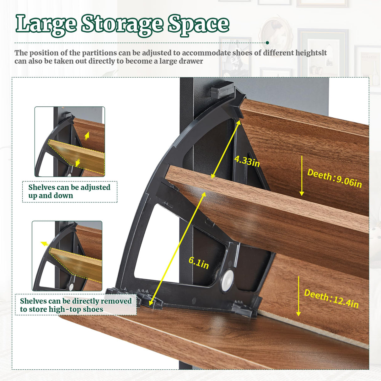 Fluted Shoe Cabinet Storage for Entryway,Slim Shoe Cabinet with 2 Flip Drawers, Narrow Shoes Rack Organizer (Walnut with Black, 2 Drawers) FurSch