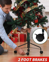 Christmas Tree Stands for Artificial Trees, Artificial Christmas Tree Stand with Wheels,Rolling Christmas Tree Base for 3 Ft to 6 Ft Artificial Christmas Trees, fits 0.5-1.25 Inch Tree Pole, Green BakCover
