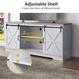 DWVO TV Stand for TVs up to 65 Inch, Farmhouse Entertainment Center with Storage Cabinets and Sliding Barn Doors, Rustic Media TV Console Table for Living Room, Grey White/Grey Wash DWVO