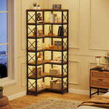 Tribesigns 7-Shelf Corner Bookshelf,Large Modern Corner Bookcase, 7-Tier Tall Corner Shelf Storage Display Rack with Metal Frame for Living Room Home Office (Grey) Tribesigns